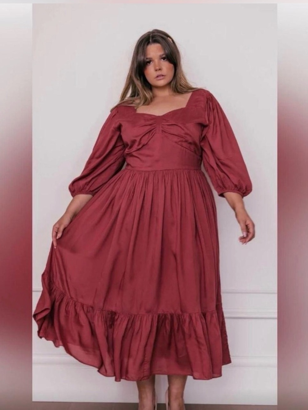 Jessakae Burgundy Tiered Puff Sleeve Maxi Dress Flowy Mermaid Cottage Women’s 2X